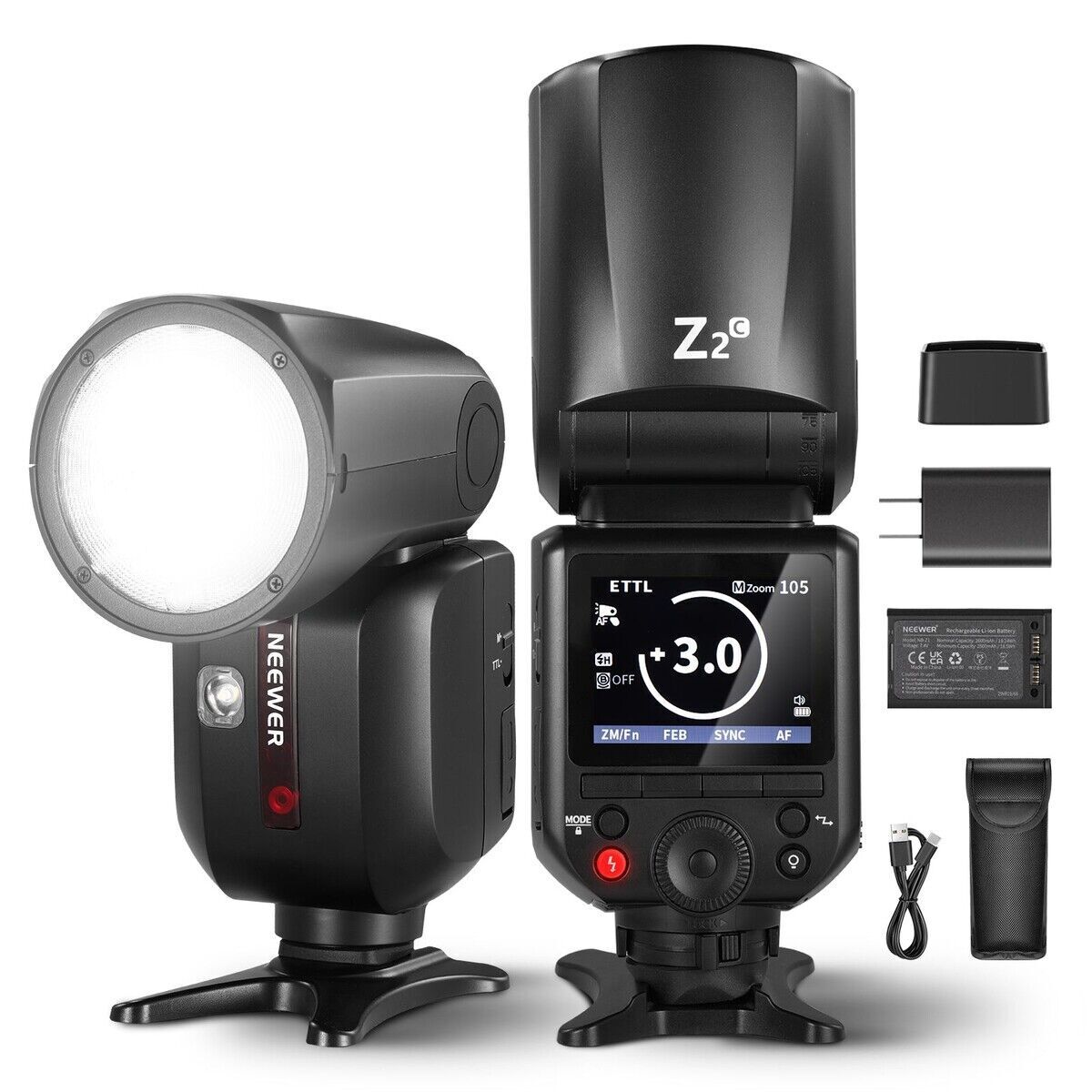 Z2PRO-C Canon Uyumlu 76W Yuvarlak Kafa Akülü Tepe Flaşı