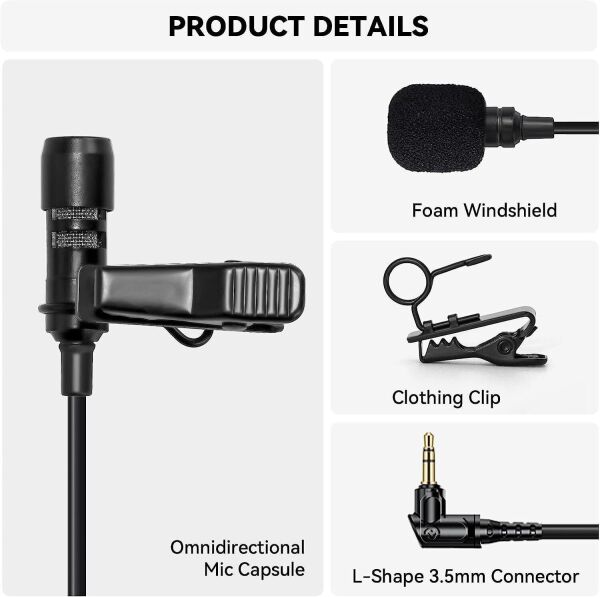 Hollyland HL-OLM02 Omnidirectional Lavalier Microphone Set (2-Pack, Black)