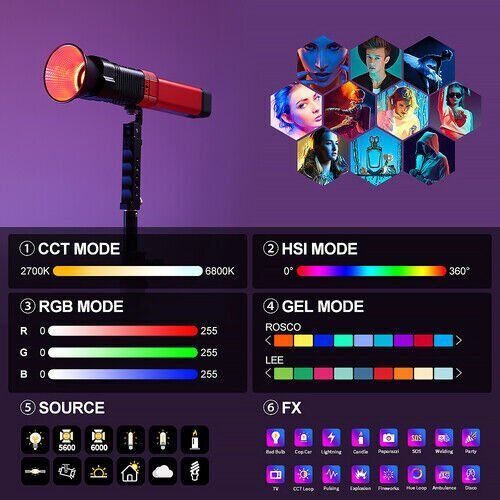 GVM PD60C 60W RGB Dahili Akülü LED Işık