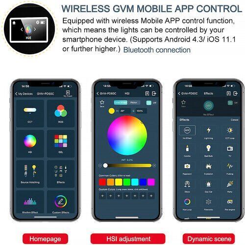 GVM PD60C 60W RGB Dahili Akülü LED Işık