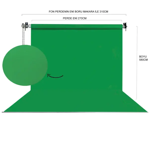 Fotexon 270X580 cm Yeşil Fon Perde Seti
