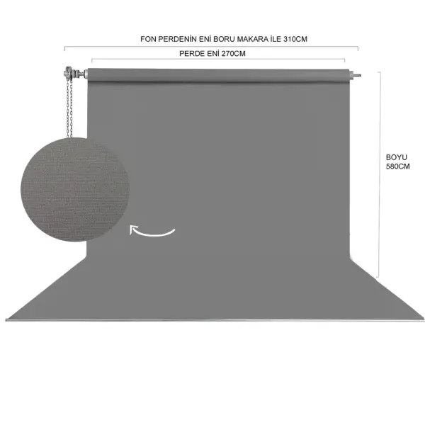 Fotexon 270X580 cm Yeşil, Beyaz, Gri Fon Perde Seti